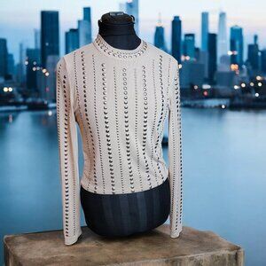 Lizette Collection Sheer Blouse Size L - Silver Studded Front